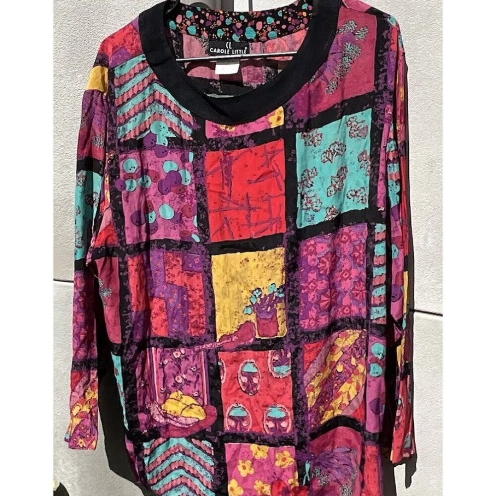Vintage Carole Little Top Women’s Sz 10 Floral Intricate German Rayon Fabric USA